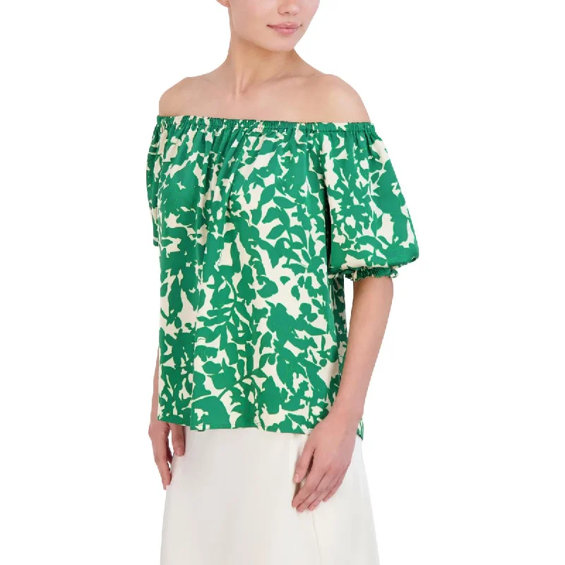 Womens Ruffled Printed Pullover Top