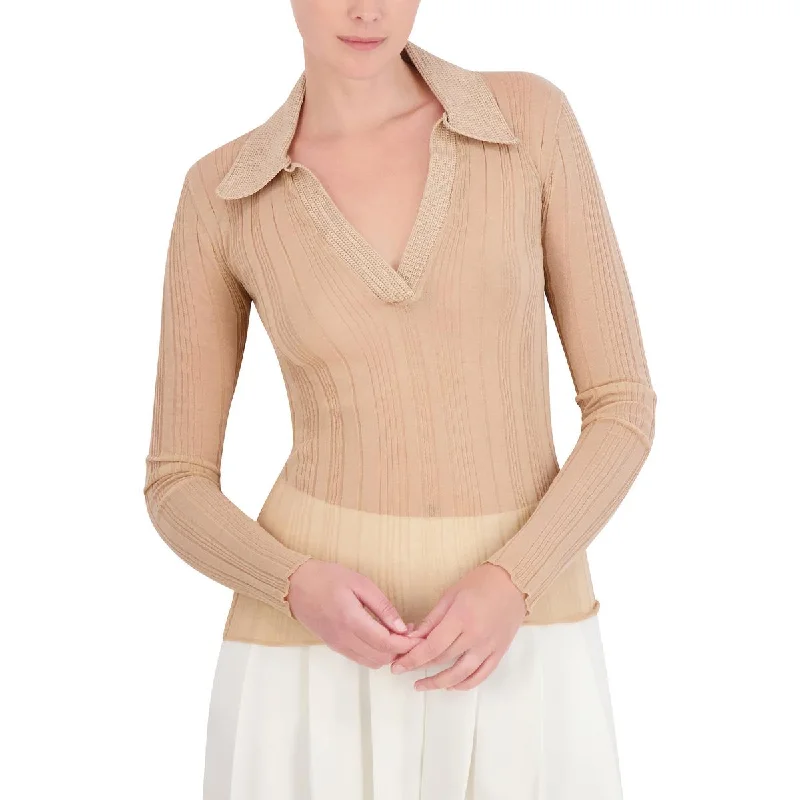 Womens Sheer Ribbed Pullover Top