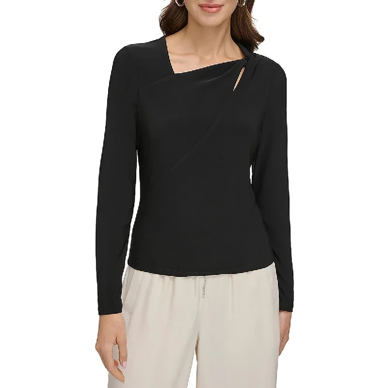 DKNY Womens Asymmetric Long Sleeve Pullover Top