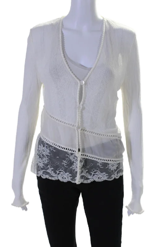 Emanuel Ungaro Womens White V-neck Button Front Long Sleeve Blouse Top