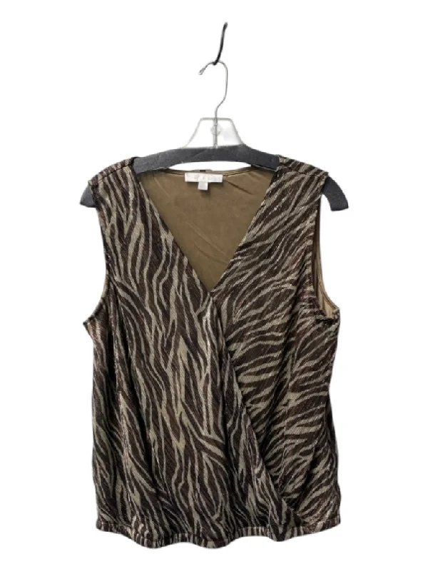 Eri + Ali Size L Gold & Brown Polyester Blend V Neck Sleeveless Surplice Top