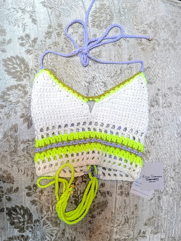 Erica Simmers Neon V-Neck Crochet Halter Top |