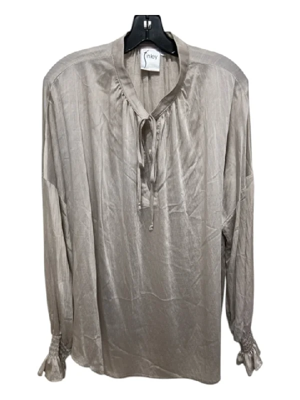 Finley Size XL Taupe Micro Modal Tie V Neck Long Sleeve Long Trumpet Sleeve Top