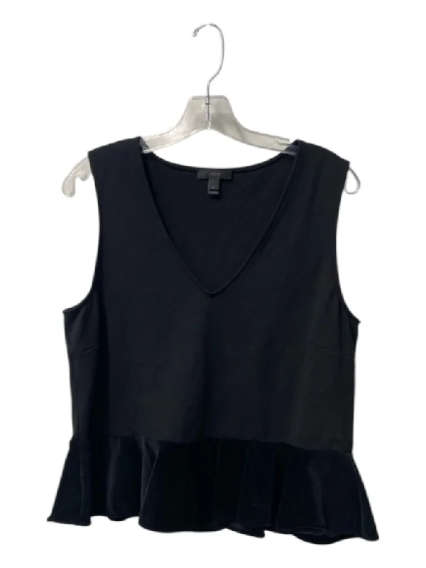 J. Crew Size L Black Viscose Blend V Neck Sleeveless Peplum Velvet Detail Top