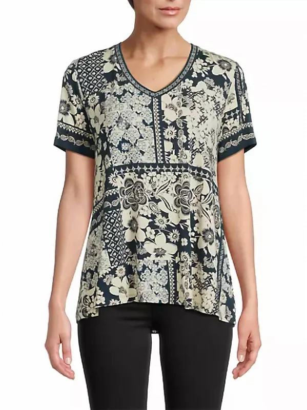 Janie Favorite Short Sleeve V-Neck Swing Tee In Biyalla