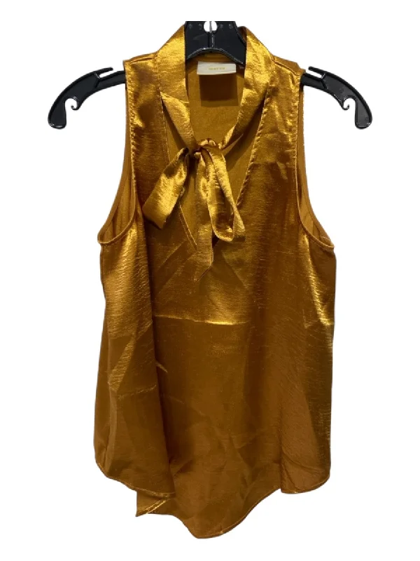 Maeve Size 4 Golden Yellow Polyester Satin Tie Neck V Neck Sleeveless Top