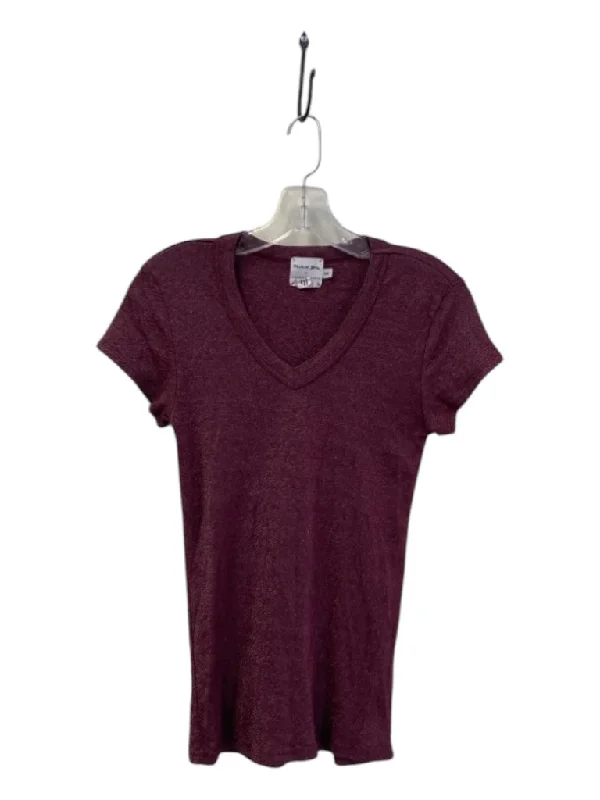 Michael Stars Size One Size Merlot Cotton Blend V Neck Short Sleeve T Shirt Top