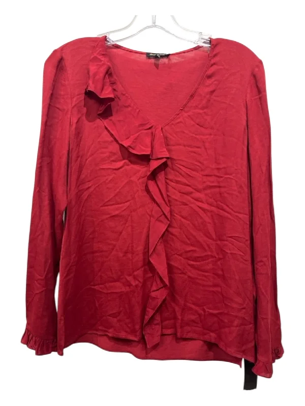 Mossimo Dutti Size XS Burgundy Viscose Draped Ruffle V Neck Long Sleeve Top