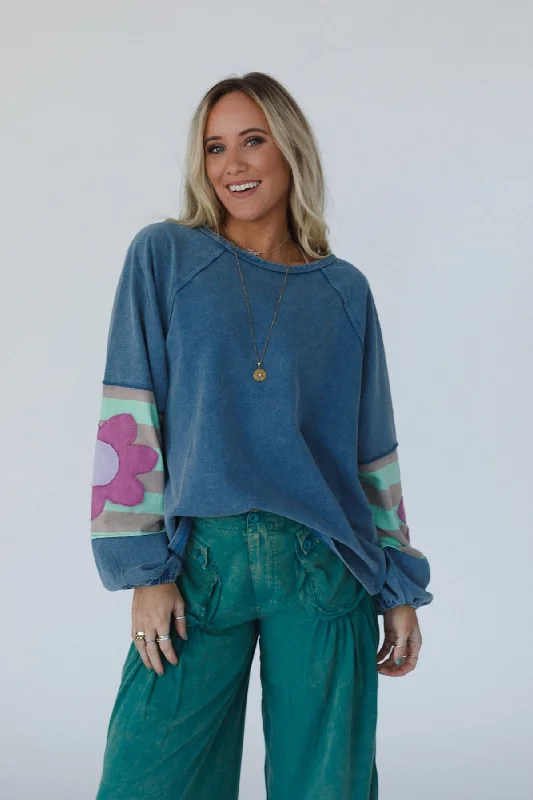 Petal Patch Pullover Top - Blue