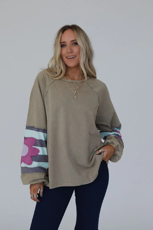 Petal Patch Pullover Top - Mushroom