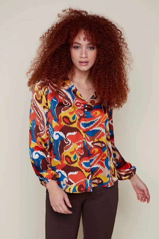 Printed V-Neck Longsleeve Blouse