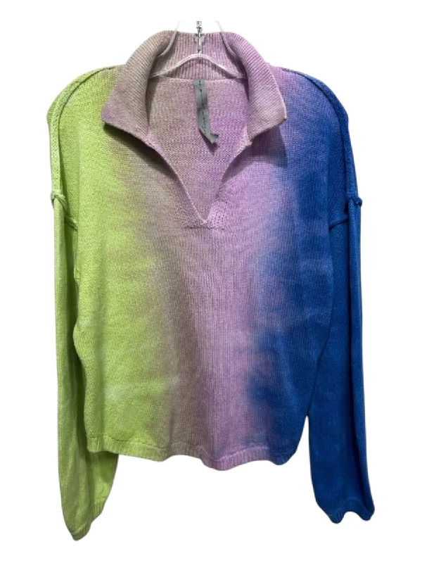 Raquel Allegra Size 0 Purple, Green & Blue Nylon Blend Rib Knit V Neck Top