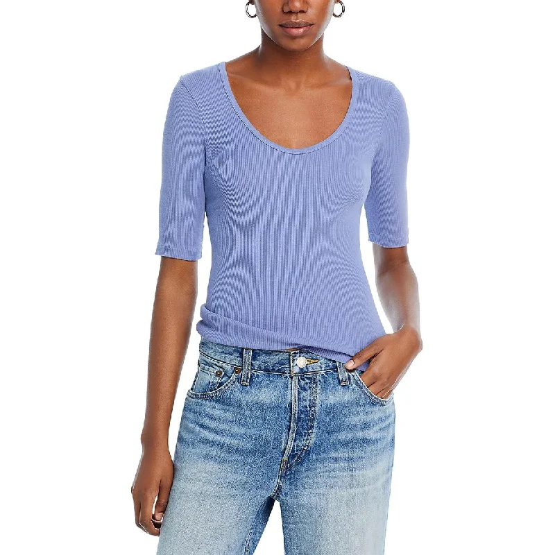 RE/DONE Womens Scoop Neck Ribbed Pullover Top