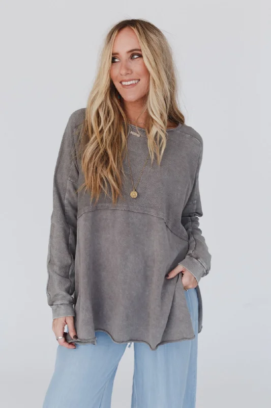 Time Off Terry Knit Pullover Top - Gray