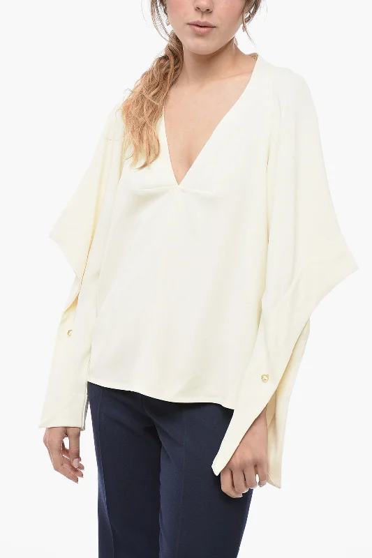 Victoria Beckham Puff-Sleeve V-Neck Blouse