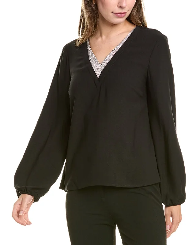 Vince Camuto Rhinestone V-Neck Blouse