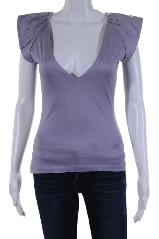 Yves Saint Laurent Women's V-Neck Cap Sleeve Blouse Purple