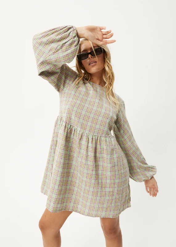 AFENDS Womens Kali - Long Sleeve Mini Dress - Pistachio Check