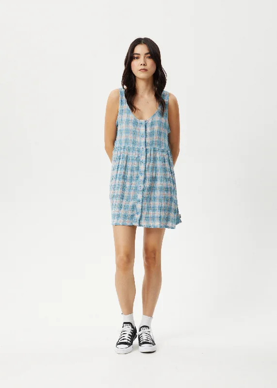 AFENDS Womens Position Jesse - Seer Sucker Check Dress - Lake Check