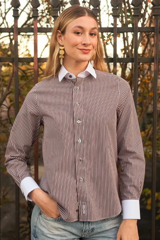 Barb Dress Shirt - Brown Stripe