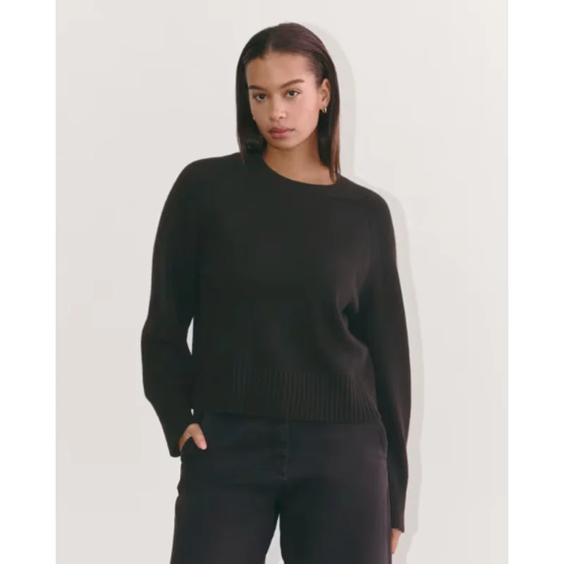 EVERLANE Women's The Boxy Crew in Cashmere Sweater Large Black Pullover