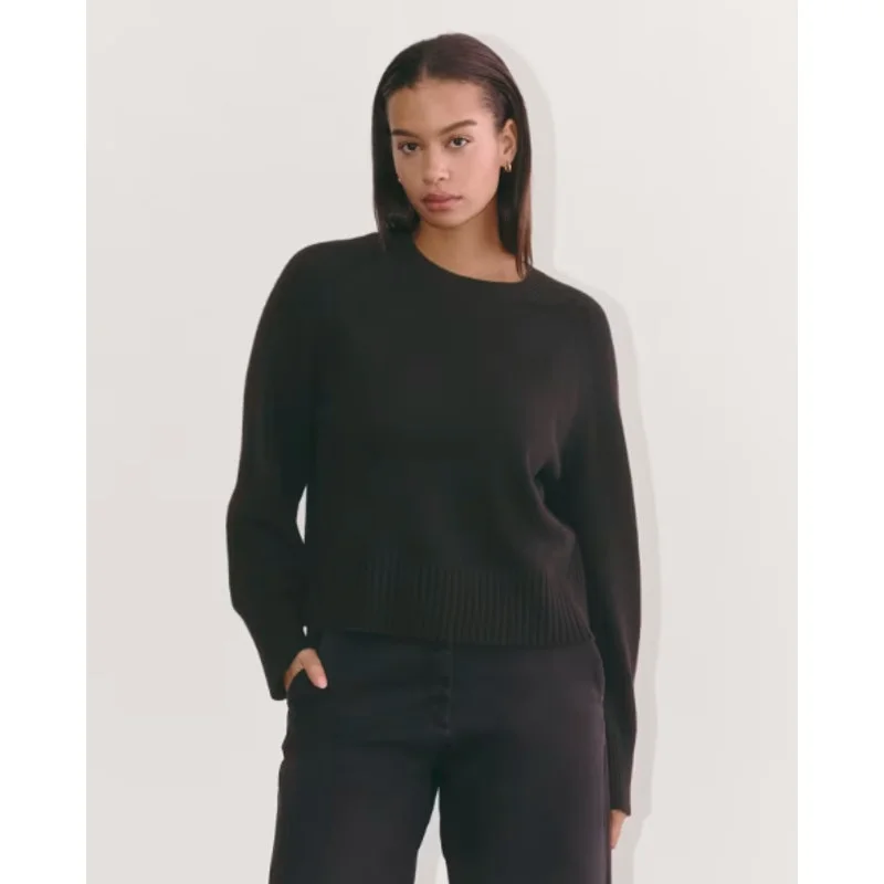 EVERLANE Women's The Boxy Crew in Cashmere Sweater XL Black Pullover