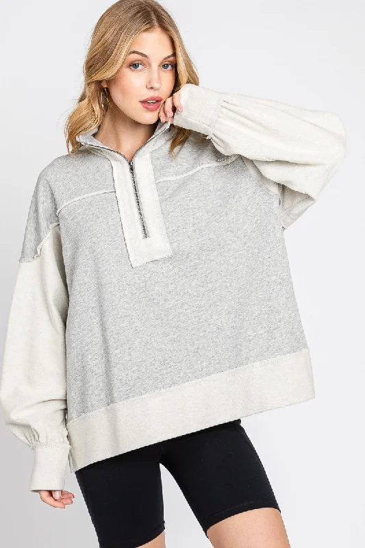 Heather Grey Washed Terry Zipup Pullover