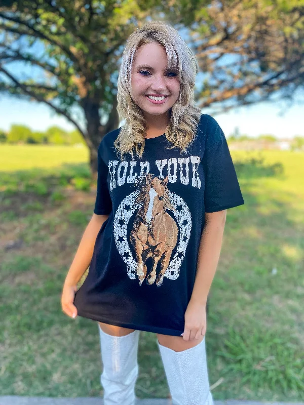 Hold Your Horses Graphic Boyfriend Tee/Dress - Black