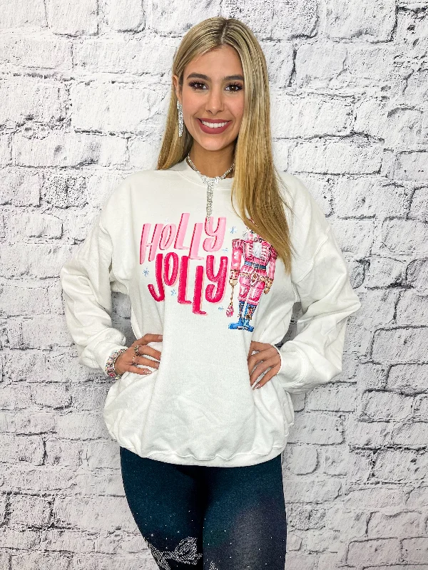 Holly Jolly Nutcracker Graphic Pullover - White