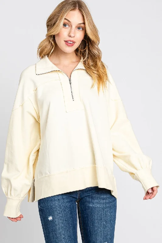 Ivory Washed Terry Zipup Pullover