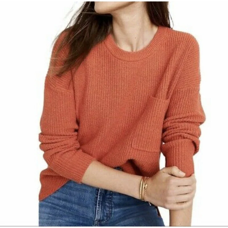 MADEWELL Women Thompson Pocket Pullover Sweater XS Orange Slouchy Knit AA782 NWT