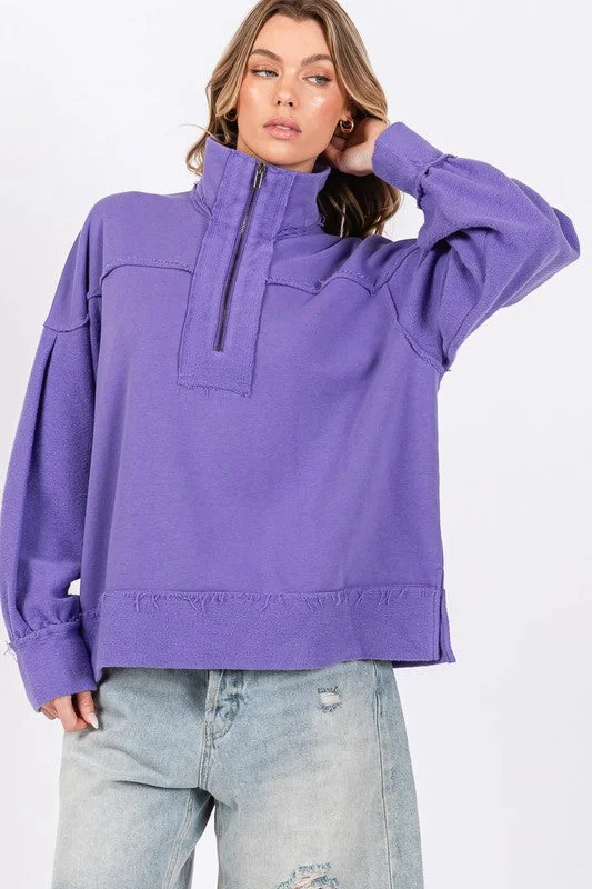 Purple Washed Terry Zipup Pullover