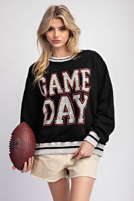 Black Striped Game Day Pullover Sweatshirt