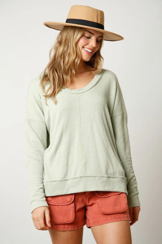 Green Two Tone Ribbed Pullover