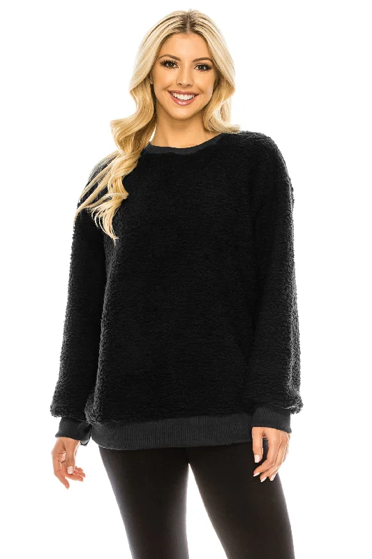 Haute Edition Pullover Crewneck Sherpa Fleece Sweatshirt